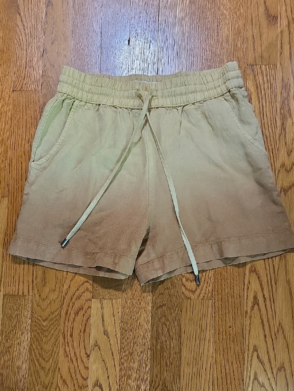 C&C California Drawstring Linen Blend Shorts in Muted Yellow & Light Brown